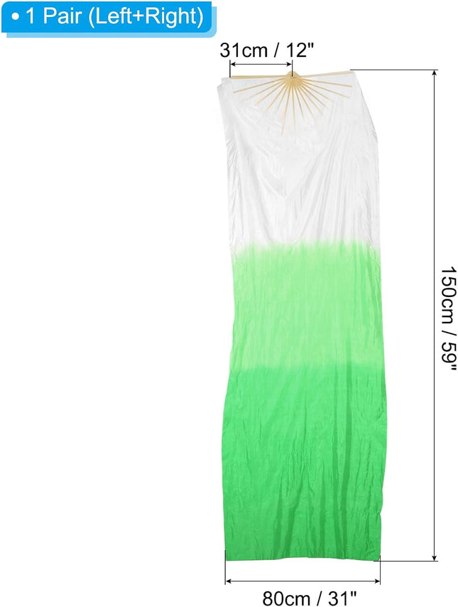 16 Fan Belly Dance Silk Veil 59 1 Pair (Left Plus Right) Women Long Folding Wood for Performance White – product detail