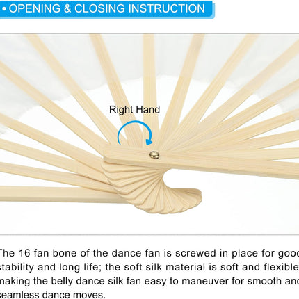 16 Fan Belly Dance Silk Veil 59", 1 Pair (Left+Right) Women Long Folding Wood for Performance, White Green 59"
