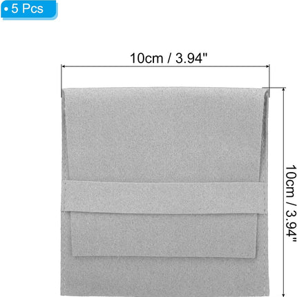 10x10cm Jewelry Pouches with Band, 5 Pack Microfiber Portable Soft Storage for Necklace Bracelet Earring Watch Rings Brooch, Light Grey