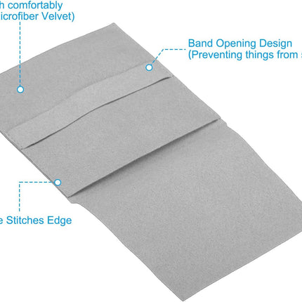 10x10cm Jewelry Pouches with Band, 5 Pack Microfiber Portable Soft Storage for Necklace Bracelet Earring Watch Rings Brooch, Light Grey