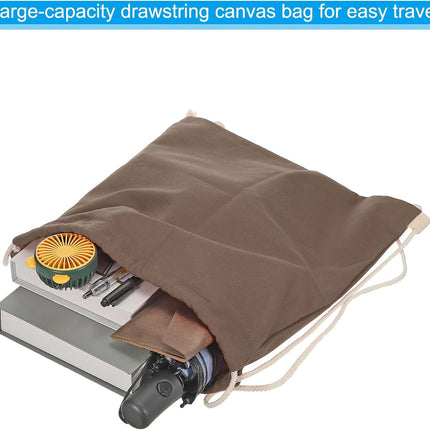 Cotton Drawstring Bags, Backpack Foldable Sports Gym Bags for Women Men Trip, Brown -