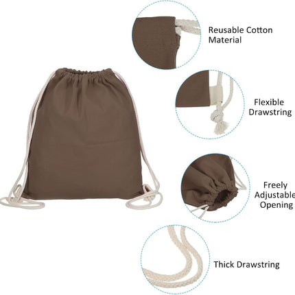 Cotton Drawstring Bags, Backpack Foldable Sports Gym Bags for Women Men Trip, Brown -