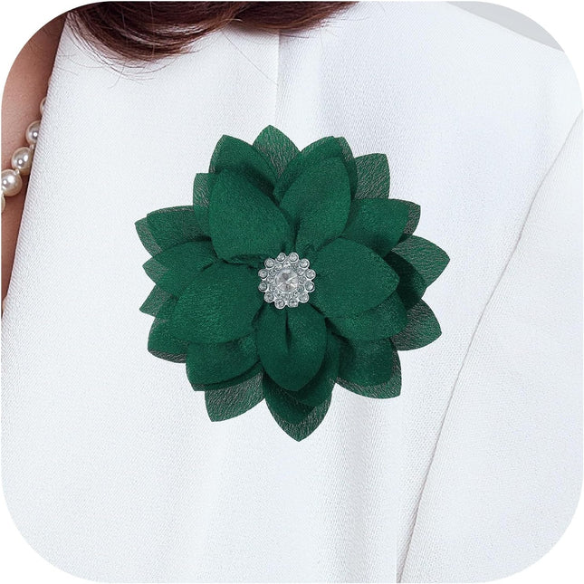 Flower Brooch Pins Satin Fabric Artificial Crystal Lotus Elegant Brooches Pin Clips Large for Women Clothes