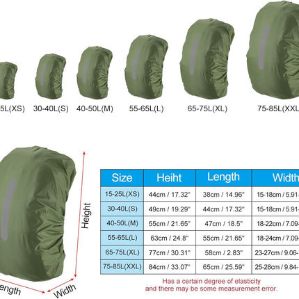Waterproof Backpack Rain Cover, Non-Slip Cover with Vertical Reflective Strap Stay Dry for Hiking, Camping, Hunting Olive X-Large