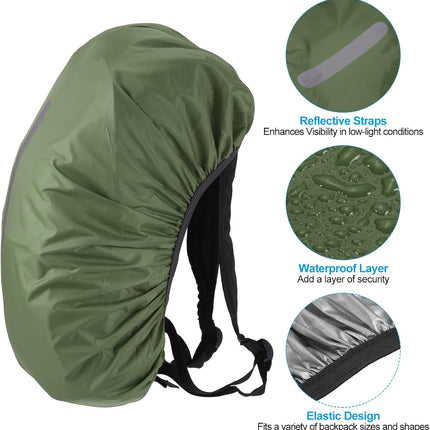 Waterproof Backpack Rain Cover, Non-Slip Cover with Vertical Reflective Strap Stay Dry for Hiking, Camping, Hunting Olive X-Large