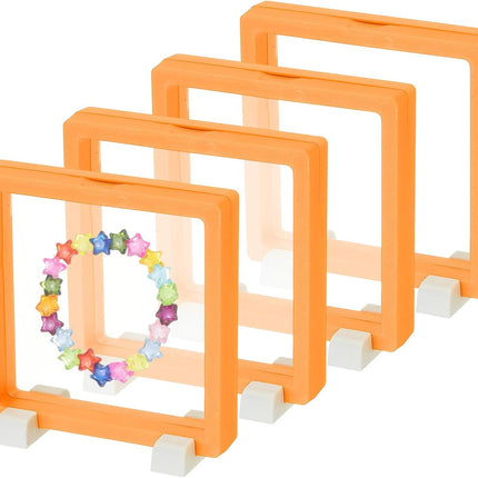 4Pcs Floating Display Case, 4.3 Inch Jewelry Case Stand Challenge Coin Holder Frames Transparent Small Storage Box 3D for Necklace Bracelets Pendants, Orange/White 4.3x4