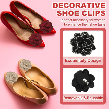 Decorative Shoe Clips, Removable Bow Clip Flower Rhinestone Charms for Women Dress High Heels Accessories Black 3 Inch
