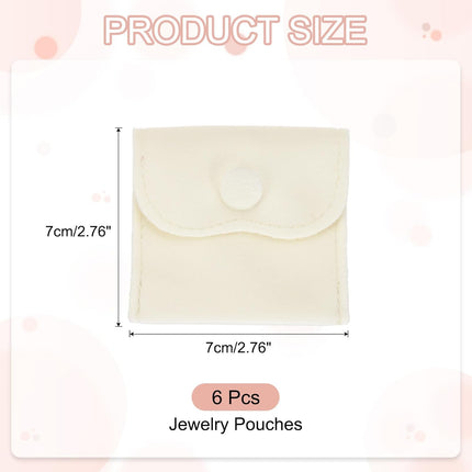 3x3 Inch Velvet Jewelry Pouches, 6 Pcs Packaging Gift Bags with Snap Button for Bracelet Necklace Rings Watch, Beige