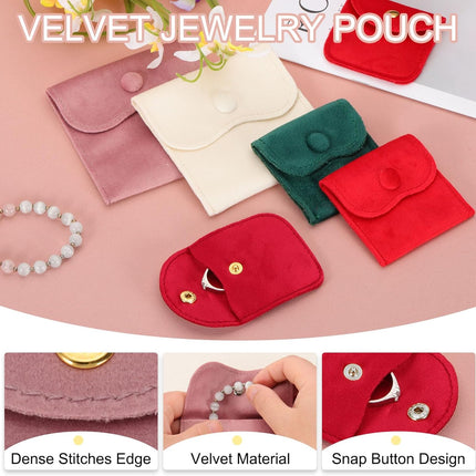 3x3 Inch Velvet Jewelry Pouches, 6 Pcs Packaging Gift Bags with Snap Button for Bracelet Necklace Rings Watch, Beige