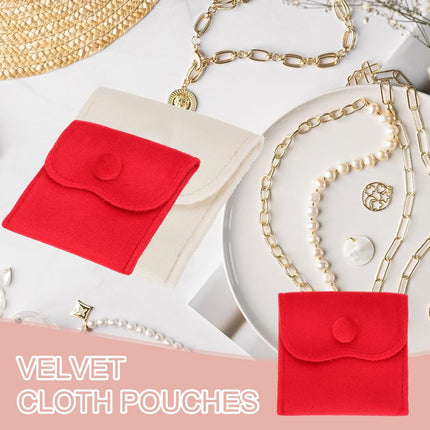 3x3 Inch Velvet Jewelry Pouches, 6 Pcs Packaging Gift Bags with Snap Button for Bracelet Necklace Rings Watch, Beige