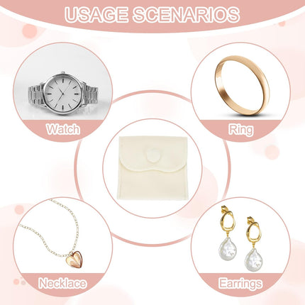 3x3 Inch Velvet Jewelry Pouches, 6 Pcs Packaging Gift Bags with Snap Button for Bracelet Necklace Rings Watch, Beige