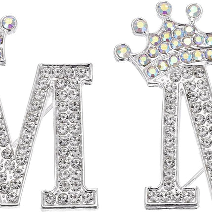 Letter Brooch Pins, Crown Initial Rhinestone Alphabet A Lapel Badges Pin for Women Suits Clothes Craft -