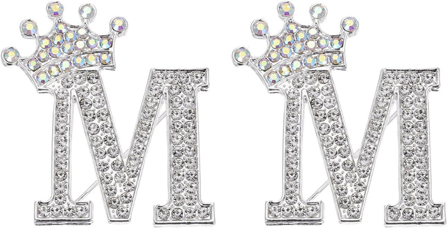Letter Brooch Pins Crown Initial Rhinestone Alphabet A Lapel Badges Pin for Women Suits Clothes Craft