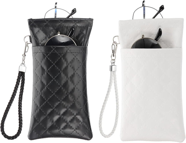 Double Eyeglasses Case 2 Pcs Leather Soft Glasses Cases Portable Sunglasses Pouch Organizer with Strap