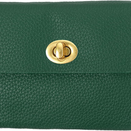 Small Leather Wallets for Women with Metal Buckle, Stylish Card Holder Wallet Case Coin Purse Cash Business Men and Women, Dark Green -