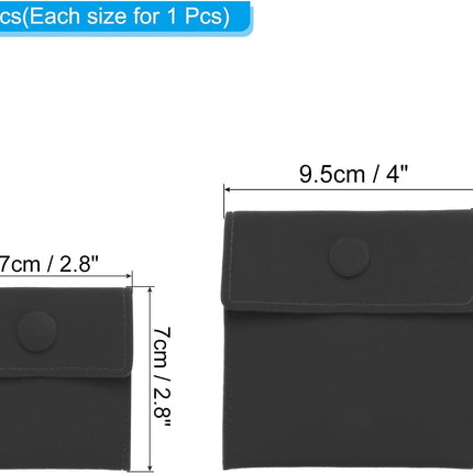 Jewelry Pouch, 2 Pack Soft Velvet Pouches with Snap Button Portable Storage for Rings Necklace Bracelet Earring Watch, Black(3x3, 4x4) Black -
