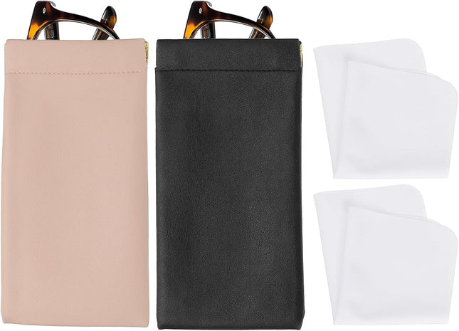 Squeeze Top Sunglass Pouch PU Leather Soft Eyeglass Pouch Portable Travel Sunglasses Pouch(2 Set)