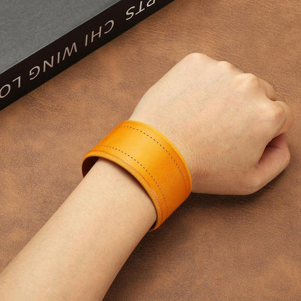 Wide Simple Leather Wristbands, Vintage Adjustable Cuff Bracelets Dark Brown -