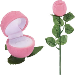 Rose Ring Box Shape Romantic Engagement Box Flower Velvet Rings Jewellery for Wedding Proposal Valentine's Day Pink