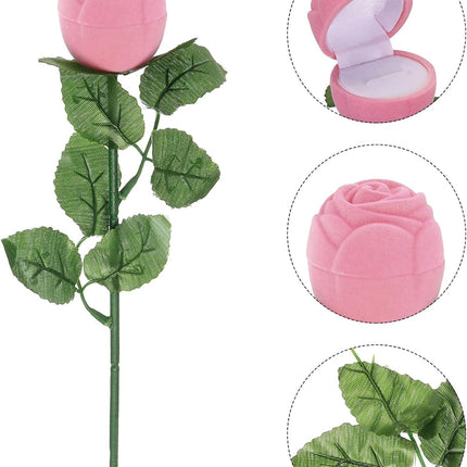 Rose Ring Box, Shape Romantic Engagement Box Flower Velvet Rings Jewellery for Wedding Proposal Valentine's Day, Pink -