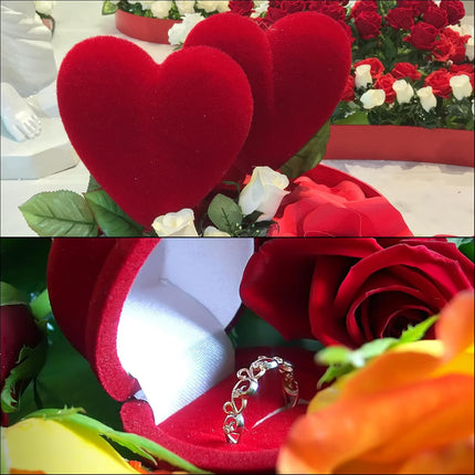 Rose Ring Box, Shape Romantic Engagement Box Flower Velvet Rings Jewellery for Wedding Proposal Valentine's Day, Pink -