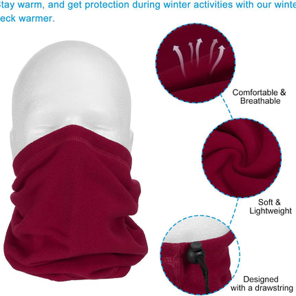 Winter Neck Warmer, Drawstring Warm Face Scarf Covering Windproof Gaiter for Men Women Wine Red -