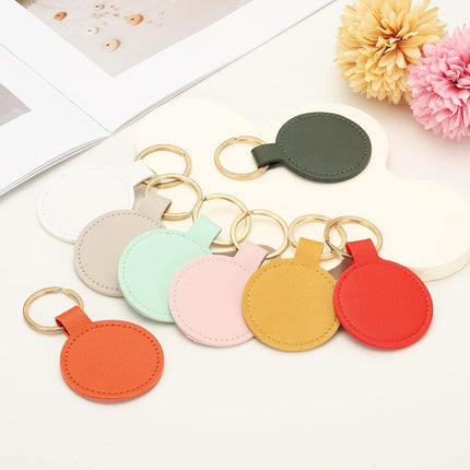 16pcs Leather Keychain Blanks,50mm Sublimation Blanks PU Key Chain Keyring with Rings,Round White -