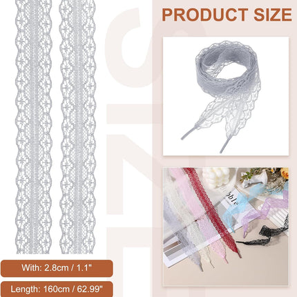 Lace Shoelaces, Fashion Flat Fancy Hollow Shoestring Ribbon Shoe Laces for Women Girls Adult Casual Gray 62.99"