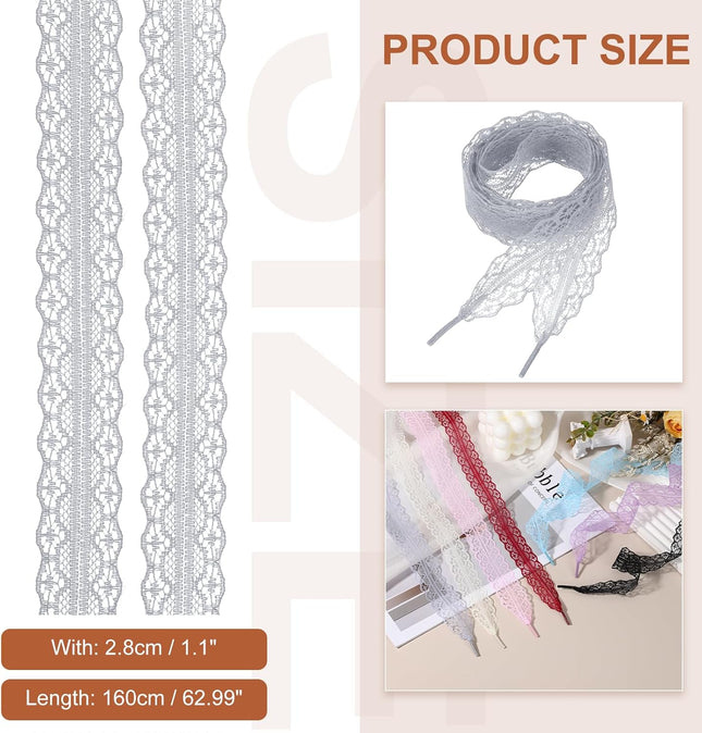 Lace Shoelaces Fashion Flat Fancy Hollow Shoestring Ribbon Shoe Laces for Women Girls Adult Casual Gray 62.99