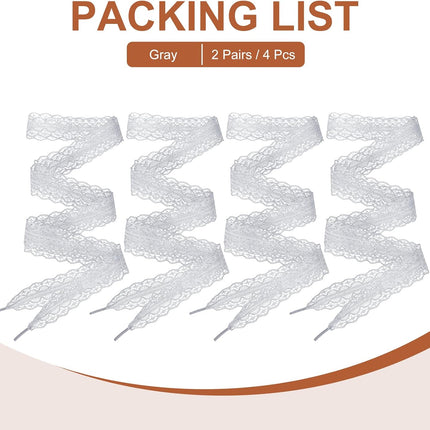 Lace Shoelaces, Fashion Flat Fancy Hollow Shoestring Ribbon Shoe Laces for Women Girls Adult Casual Gray 62.99"