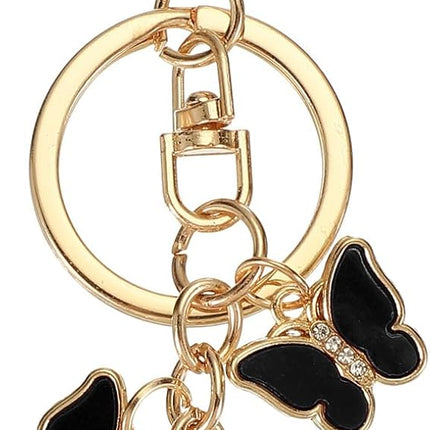Butterfly Charm, Enameled Keychain Cute Pendant Keyring Purse Bag Accessories Car Ring Black -