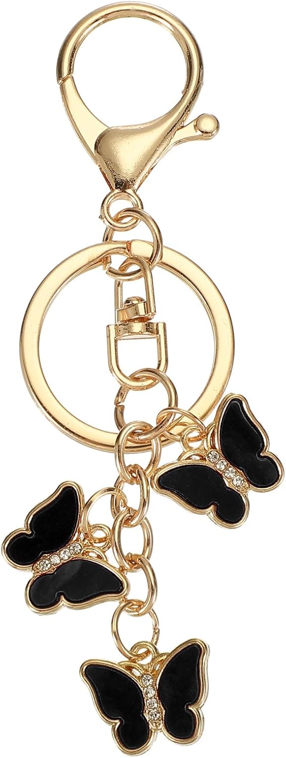 Butterfly Charm Enameled Keychain Cute Pendant Keyring Purse Bag Accessories Car Ring Black