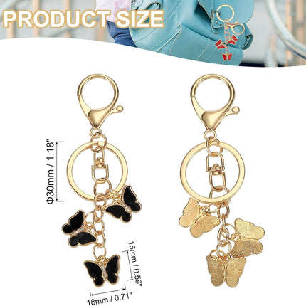 Butterfly Charm, Enameled Keychain Cute Pendant Keyring Purse Bag Accessories Car Ring Black -