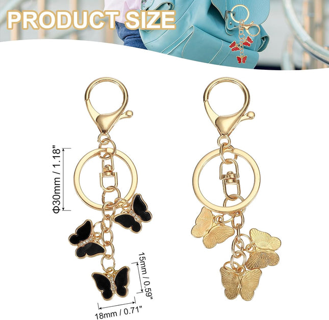 Butterfly Charm Enameled Keychain Cute Pendant Keyring Purse Bag Accessories Car Ring Black
