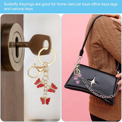 Butterfly Charm, Enameled Keychain Cute Pendant Keyring Purse Bag Accessories Car Ring Black -