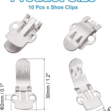 14mm x 30mm Shoe Clips, 10 Pcs Flat Blank Clips Supplies Embellishments for DIY Crafts Decoration Project Shoes Silver -