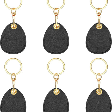 6pcs Leather Keychain Blanks,45mm Sublimation Blanks PU Key Chain Keyring with Rings,Water Drop Black -