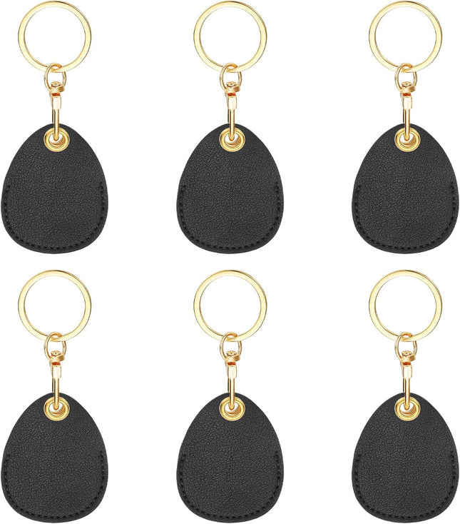 6pcs Leather Keychain Blanks 45mm Sublimation Blanks PU Key Chain Keyring with Rings Water Drop Black