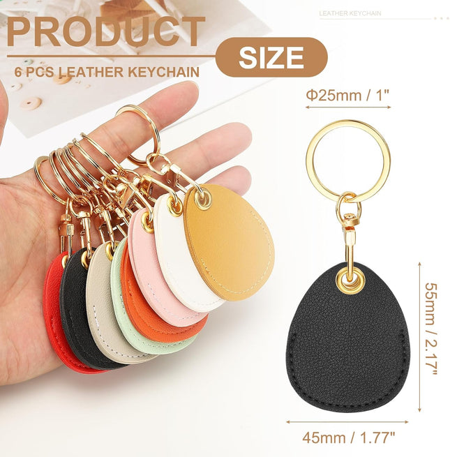 6pcs Leather Keychain Blanks 45mm Sublimation Blanks PU Key Chain Keyring with Rings Water Drop Black – product detail