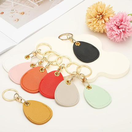 6pcs Leather Keychain Blanks,45mm Sublimation Blanks PU Key Chain Keyring with Rings,Water Drop Black -