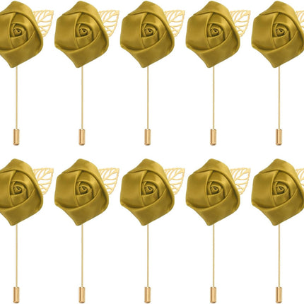 Rose Boutonnieres, 10 Pack Groom Wedding Boutonnieres Pocket Handmade Flower Lapel Pin for Men Ceremony Party Prom, Gold -