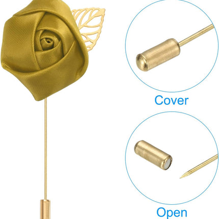 Rose Boutonnieres, 10 Pack Groom Wedding Boutonnieres Pocket Handmade Flower Lapel Pin for Men Ceremony Party Prom, Gold -
