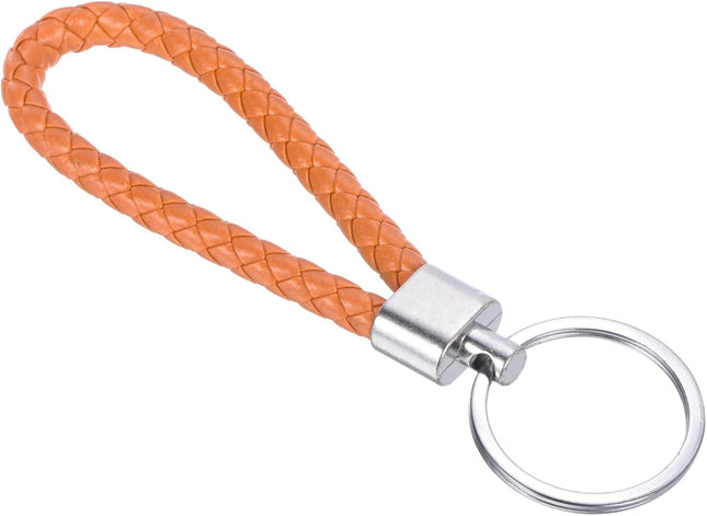 Braided Leather Keychain with Key Ring PU Woven Wristlet Lanyard Strap Fob Keyring Holder for Car Bag