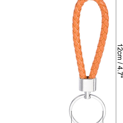 Braided Leather Keychain with Key Ring PU Woven Wristlet Lanyard Strap Fob Keyring Holder for Car Bag Wallet Pendant Orange -