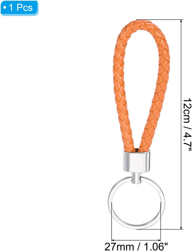 Braided Leather Keychain with Key Ring PU Woven Wristlet Lanyard Strap Fob Keyring Holder for Car Bag – product detail