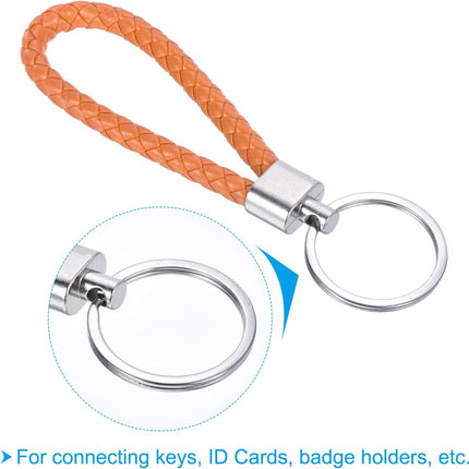 Braided Leather Keychain with Key Ring PU Woven Wristlet Lanyard Strap Fob Keyring Holder for Car Bag Wallet Pendant Orange -