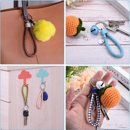 Braided Leather Keychain with Key Ring PU Woven Wristlet Lanyard Strap Fob Keyring Holder for Car Bag Wallet Pendant Orange -