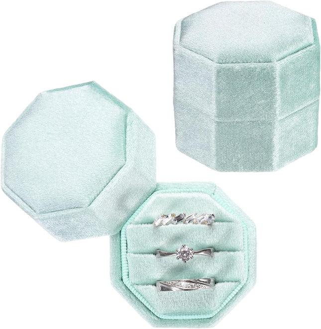 3 Slots Vintage Velvet Ring Boxes 2 Pack Octagonal Elegant His and Her Wedding Jewelry V1259-DP01-A-5266