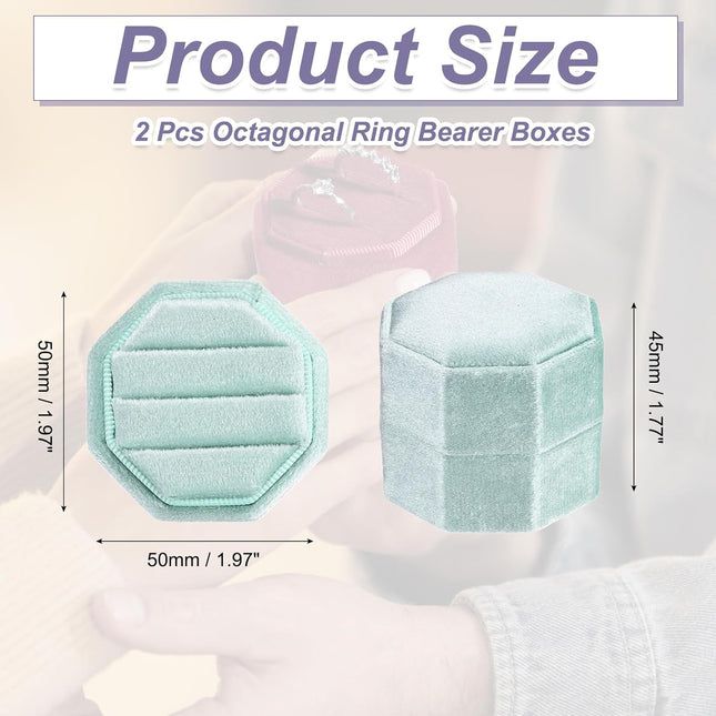 3 Slots Vintage Velvet Ring Boxes 2 Pack Octagonal Elegant His and Her Wedding Jewelry – product detail