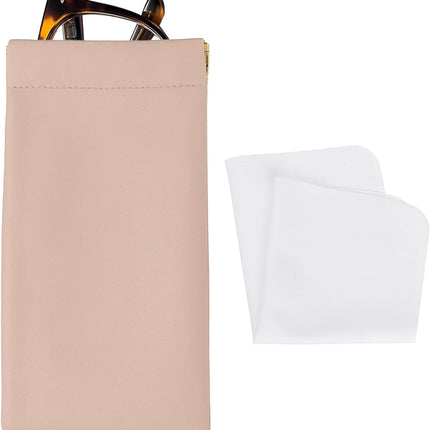 Squeeze Top Sunglass Pouch, PU Leather Soft Eyeglass Pouch Portable Travel Sunglasses Organizer (1 Set) Pink White -